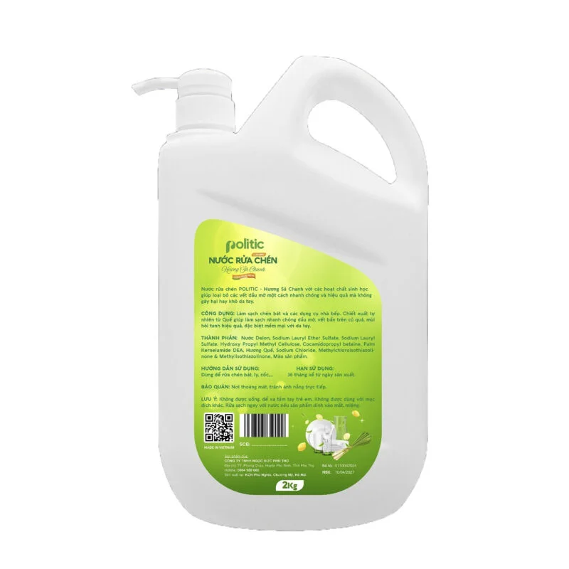 Nước rửa chén POLITIC Hương Sả Chanh 2kg