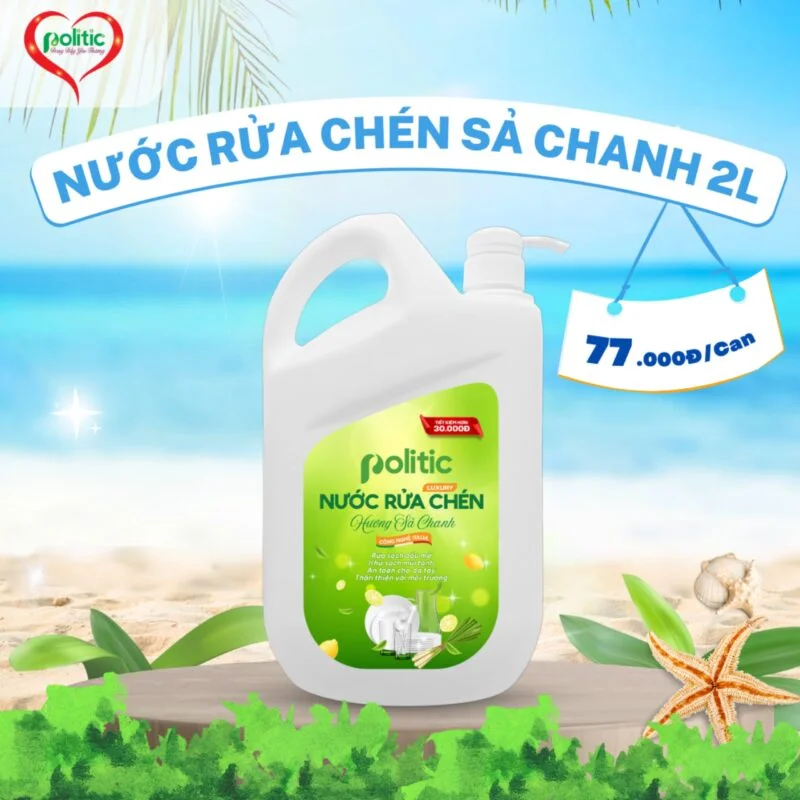 Nước rửa chén POLITIC Hương Sả Chanh 2kg